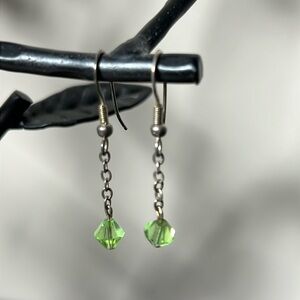 Green Bead Dangle Earrings. 1”